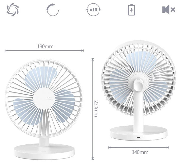 202 USB Charging Home Office Rechargeable USB Desktop Fan Built in Battery Three Speed 2000mAh Three Speed Mini Quiet Portable Rotation Oscillating Desk Table Fan