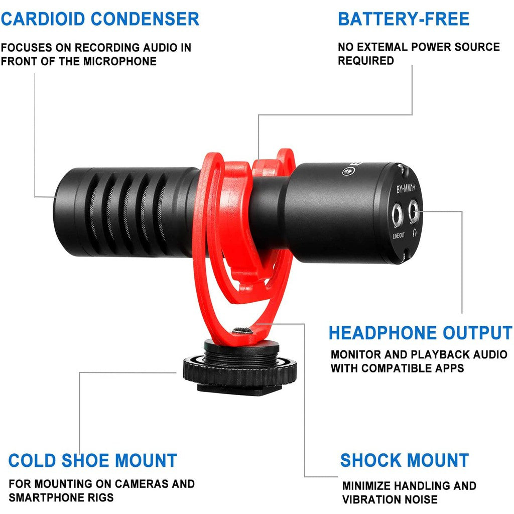 BOYA BY-MM1+ MM1 Plus Super-Cardioid Shotgun Microphone with Real Time Monitoring