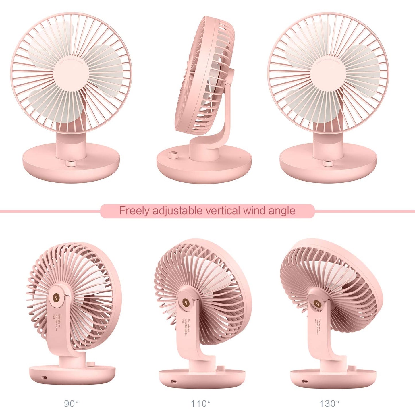 209 Newest Design Battery Operated Portable Desk Fan Lower Noise USB Rechargeable Fan with Multiple Speeds 3000Mah Personal Fan for Indoor Outdoor Home Work Office