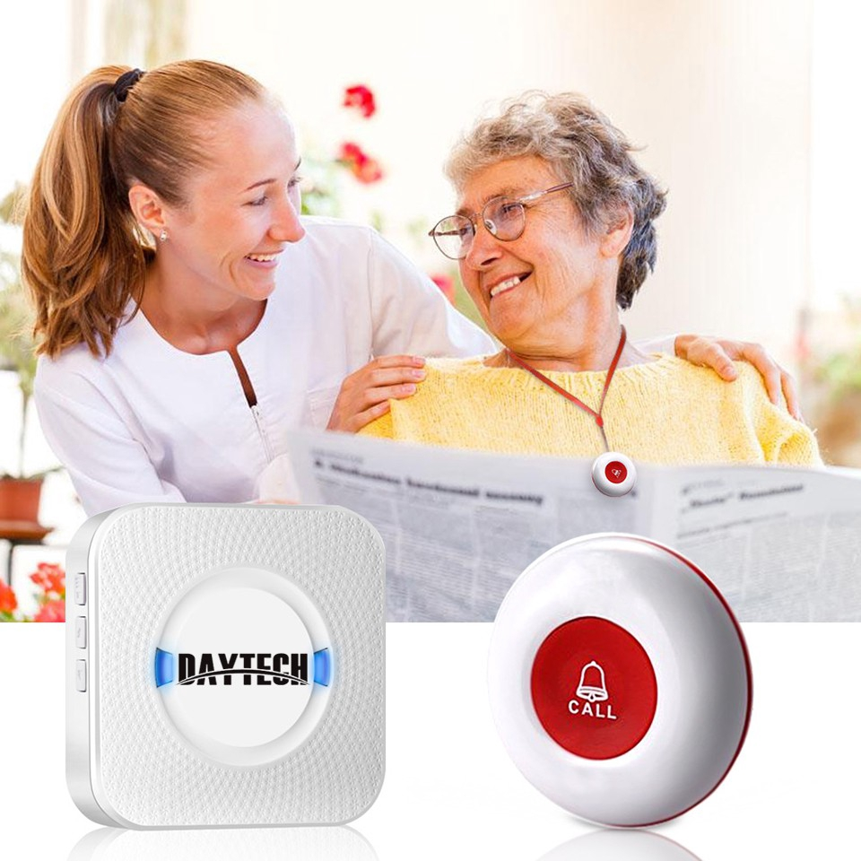 DAYTECH CC01 and VP02 Emergency Wireless Caregiver Pager Smart Call System Nurse Calling Alert Patient Help System Senior Alert Easy Installation Waterproof SOS Button 500 Feet. Range  for Shop Spa Home  Hospital Personal Attention Pager 1 Receiver 1 -VMI