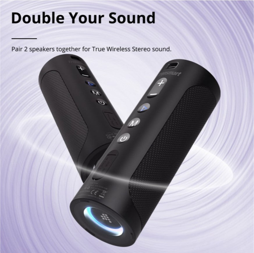 Tronsmart T6 Pro Bluetooth Speaker Patented SoundPulse™ Technology Upgraded Cylindrical Design Three EQ Effects LED Lighting Effects Built-in Powerbank IPX6 Waterproof RGB Lighting 24H Playtime Type-C Charging 45W Portable Bluetooth Speaker - VMI DIRECT