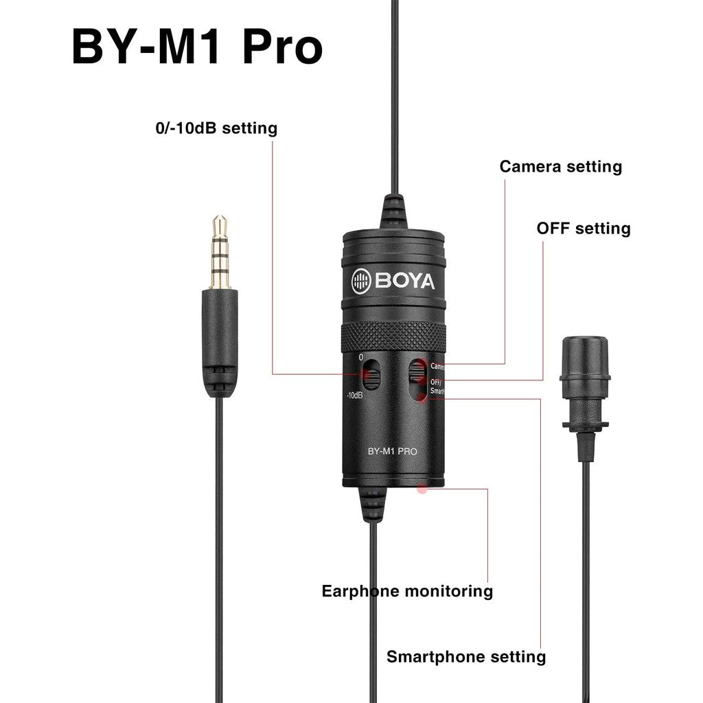 BOYA BY-M1 Pro M1 Pro Omnidirectional Lavalier Microphone Clip-on Lapel Mic for Smartphones and DSLR