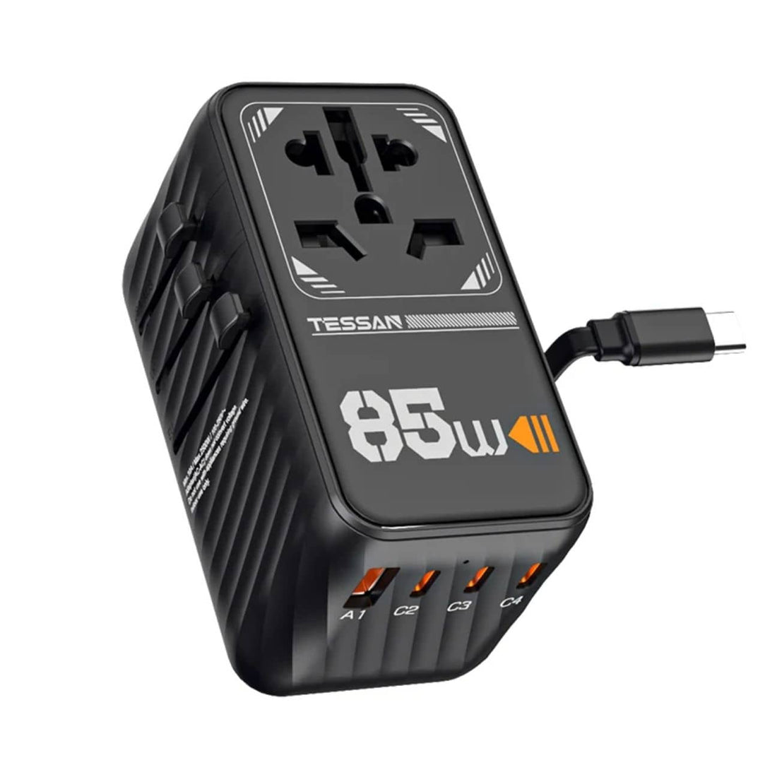 TESSAN TS-656EFW 85W Universal International Travel Adapter with Built-in USB-C Cable