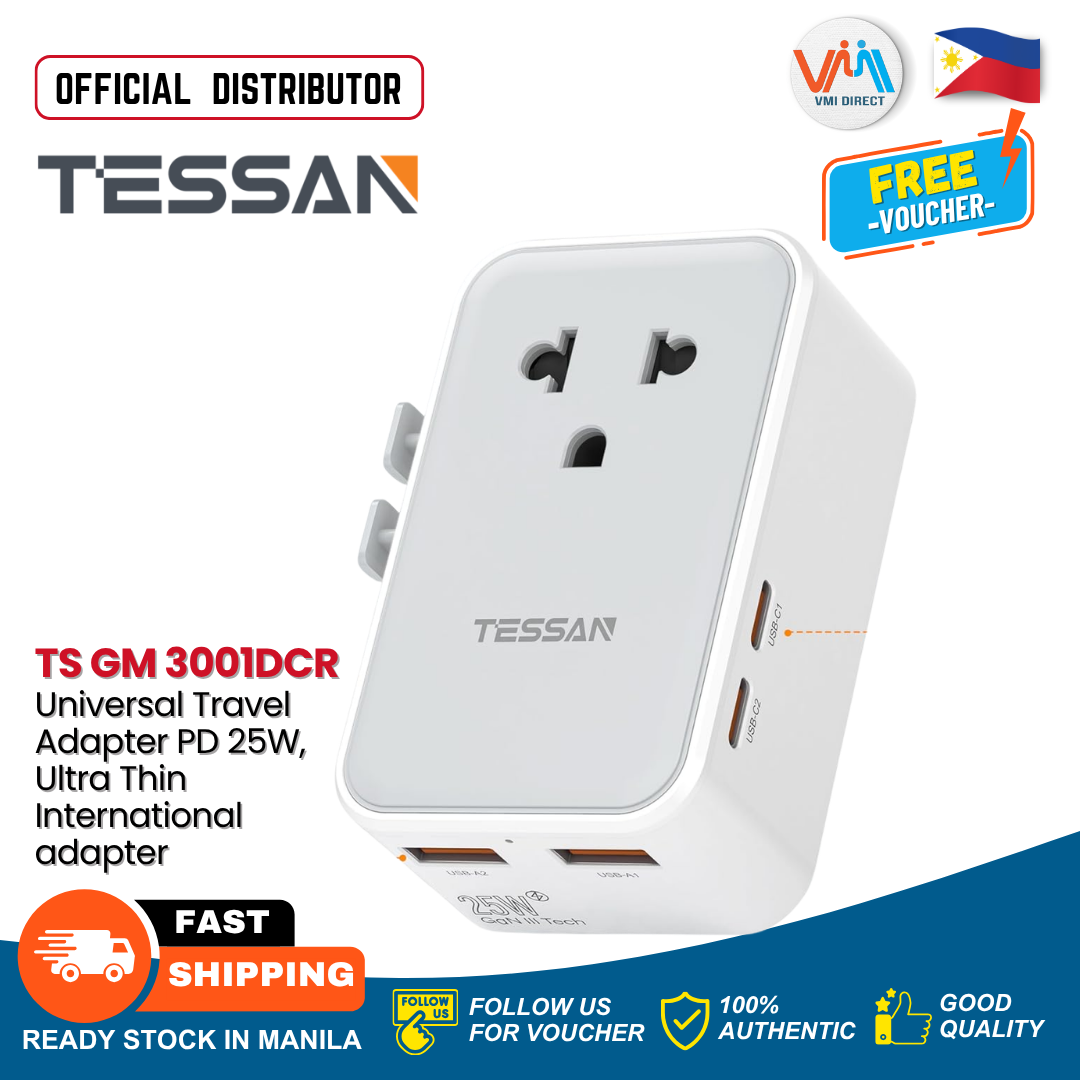 TESSAN GM-3001DCR-GR 25W Ultra-Thin Universal Travel Adapter