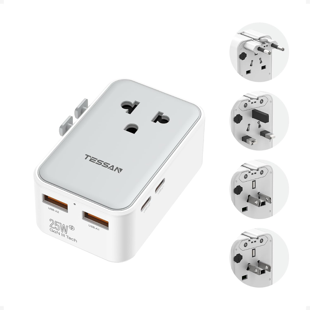 TESSAN GM-3001DCR-GR 25W Ultra-Thin Universal Travel Adapter