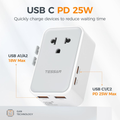 TESSAN GM-3001DCR-GR 25W Ultra-Thin Universal Travel Adapter