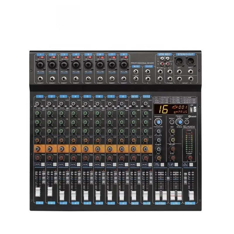 48V phantom power mixer for recording with multiple channels and LED indicators