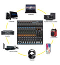 48V phantom power mixer for recording with multiple input connections for live performances