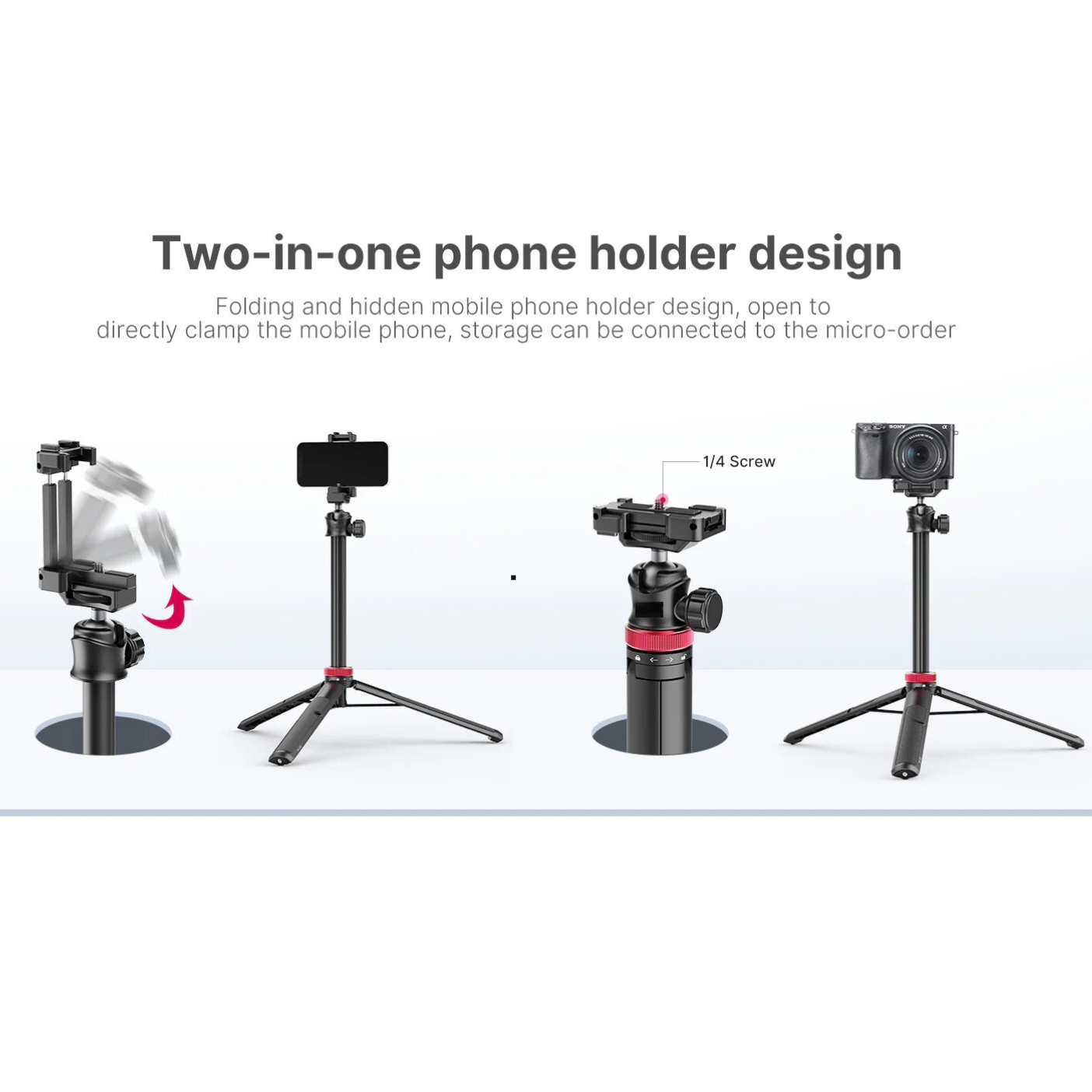 MT-44 Extendable Phone Tripod 59" Selfie Stick Phone Vlog Tripod Stand with 2 in 1 Phone Clip 360 Degrees Portable Telescopic Ball Head Camera Tripod Monopod for Phone Sony Canon GoPro Lightweight for Outdoor Travel Live Streaming Podcast - VMI Direct