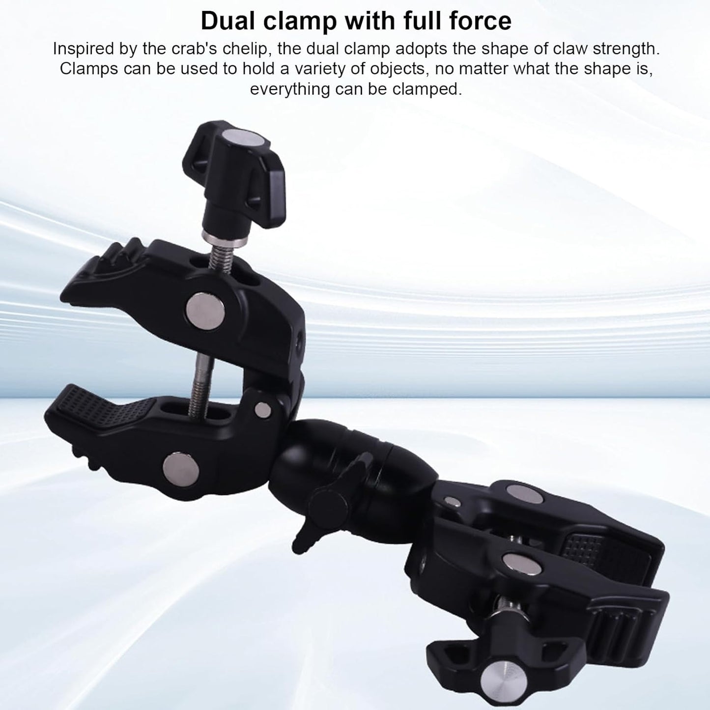 RO96 Double Camera Clamp Aluminum Alloy Camera Mount 360° Ball Head Double Mount Clamp Bracket Double Ball Head Adapter Double Support Dual Ball Camera Mount Clamp for Action Camera Umbrella Monitor LED Light Stand Tripod Biking Super Camera Clamp VMI