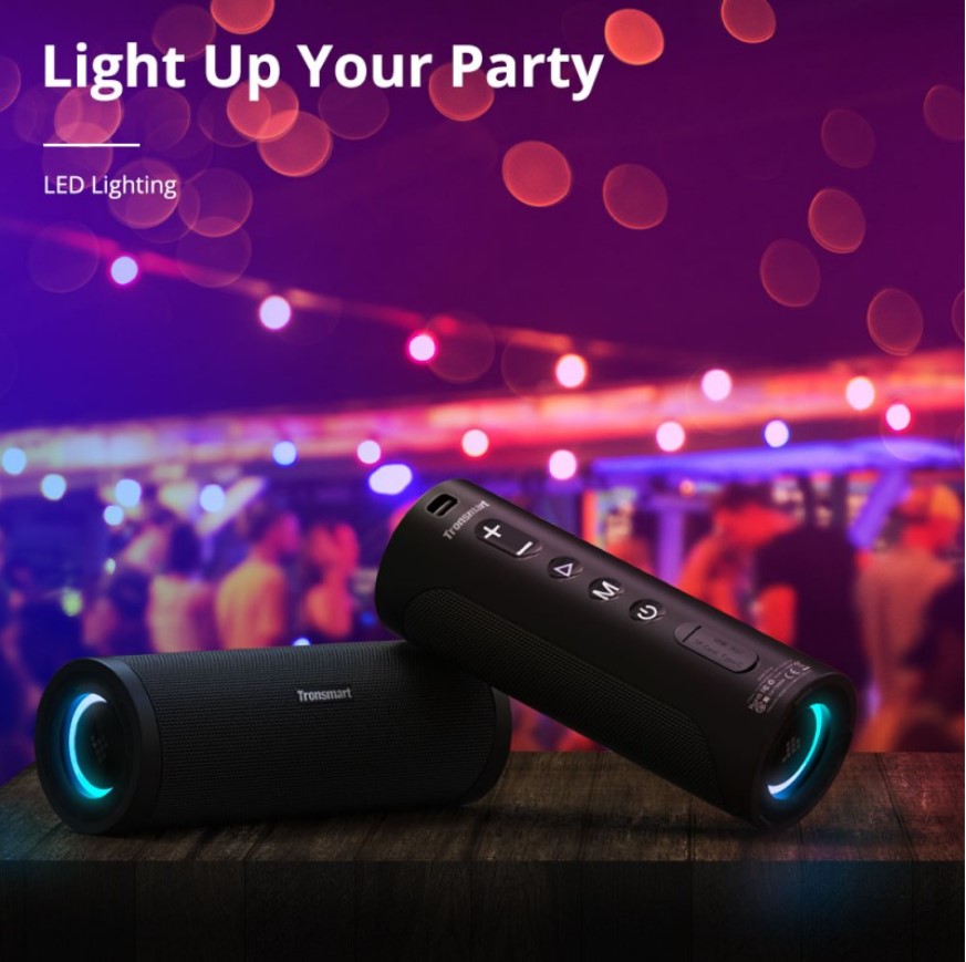 Tronsmart T6 Pro Bluetooth Speaker Patented SoundPulse™ Technology Upgraded Cylindrical Design Three EQ Effects LED Lighting Effects Built-in Powerbank IPX6 Waterproof RGB Lighting 24H Playtime Type-C Charging 45W Portable Bluetooth Speaker - VMI DIRECT