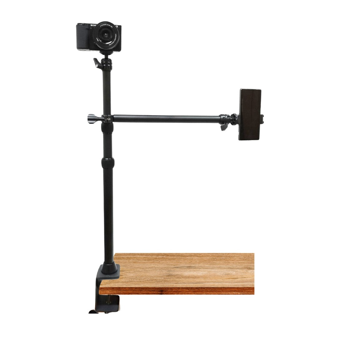 LS11 Removable Flexible Desk Stand with 3 Level Extensions up to 96cm for Vlogging Camera Mount Desk Stand With Auxiliary Holding Arm Tripods Monopod Accessories Tripod Flexible Adjustable for Vlogging Streaming Live Podcast VMI Direct