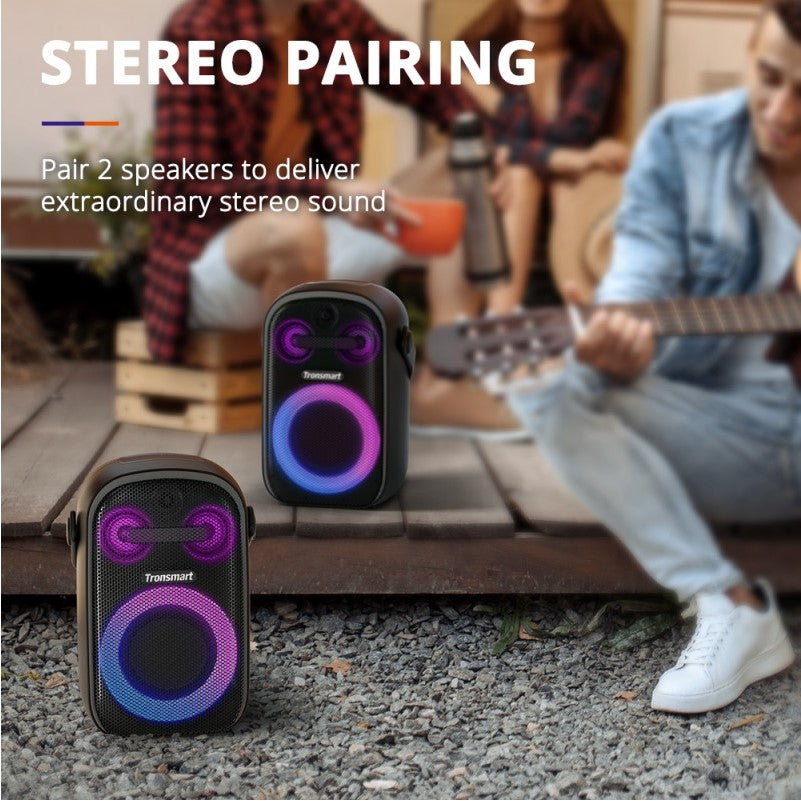 Tronsmart Halo 100 Portable Party Speaker 3-Way Sound System Splendid Lighting Effects Ultra Portable with Handle 18 Hours of Playtime Stereo Pairing Personalize Audio Effects via App Dual Audio Modes Party Speaker 60W Strong Power IPX6 Waterproof - VMI