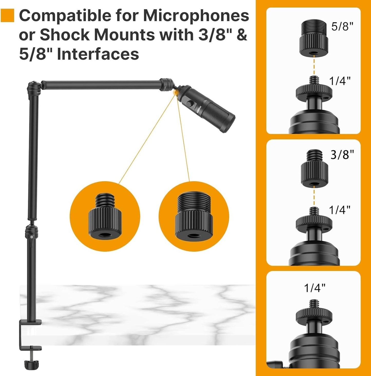 LS08 Professional Desktop Live Streaming Stand 3-Section Flexible Extendable Arm Aluminum Alloy