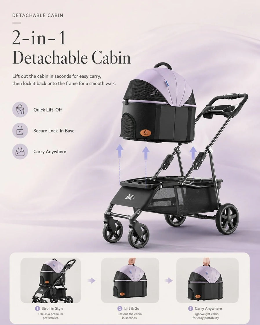 Bello SP02FD Detachable Portable Pet Stroller Dog Cat Cart Foldable Carrier Cage Trolley VMI Direct