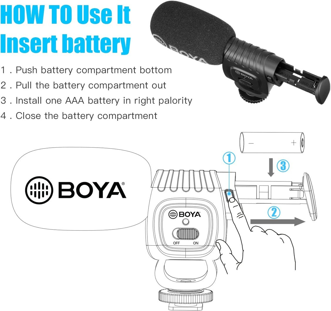 Boya BM3011 Compact Directional Condenser Shotgun Microphone for Smartphones Cameras Camcorders Audio Recorders Laptops Desktops