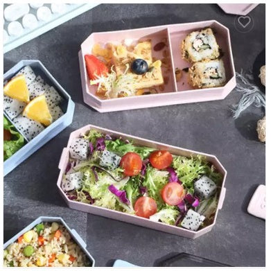 Lunch box 2Layer Portable flat lid container plastic bento Microwavable Lunchbox with spoon and fork