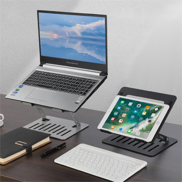 A303 Portable Aluminum Alloy+Stainless Steel+Silicon Adjustable Laptop Stand Silver Anti-Skid Ergonomic Multi-Level Design Foldable Heat Dissipation Laptop Stand Tablet Holder for 10-17 inches Devices, Laptop Macbook,iPad,Tablet,Smartphone,Book Etc.-VMI