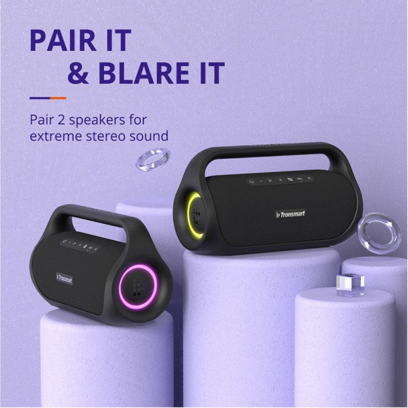 Tronsmart Bang Mini Bluetooth Portable Party Speaker Exceptional Stereo Sound SoundPulse® Audio Beat-driven Light Show IPX6 Waterproof 50W 15 Hours of Playtime Stereo Pairing Built-in Powerbank Beat Oriented Light Show True Wireless Stereo - VMI Direct