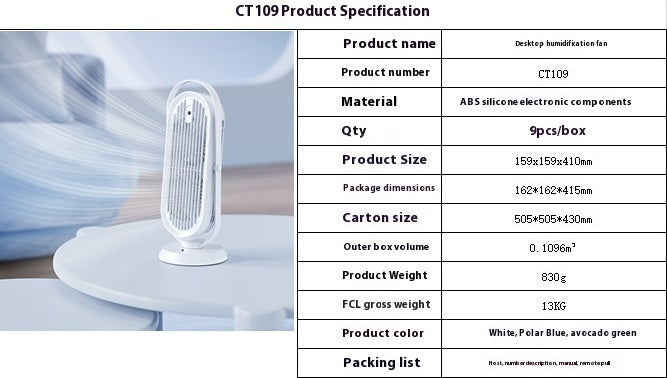 CT109 Double Leaf Spray Tower Fan USB Mobile Fan 150ML Humidifying Table Desktop Tower Personal 4000mAh Rechargeable Mist Fan for Indoor Outdoor Room Travel Office Work Valentines Summer Gift Camping Household VMI Direct