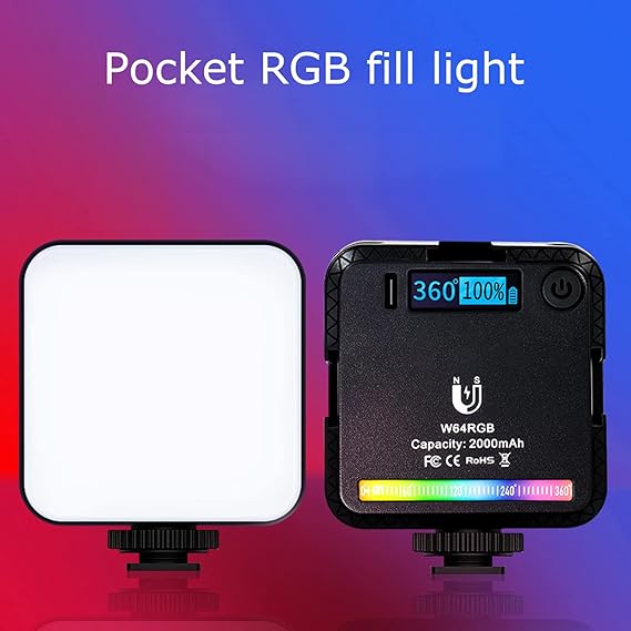 W64 and T64 MULTIFUNCTIONAL RGB VIDEO MINI LIGHT COLD SHOE MAGNETIC ATTRACTION LED CAMERA LIGHT POCKET VIDEO LIGHT 2500-9000K BI-COLOR LIGHT PANEL LAMP SUPPORT FOR PHOTOGRAPHY AND VLOGGING LIGHTING WITH DIFFUSER EFFECT FILL LIGHT PHOTOSHOOT - VMI DIRECT