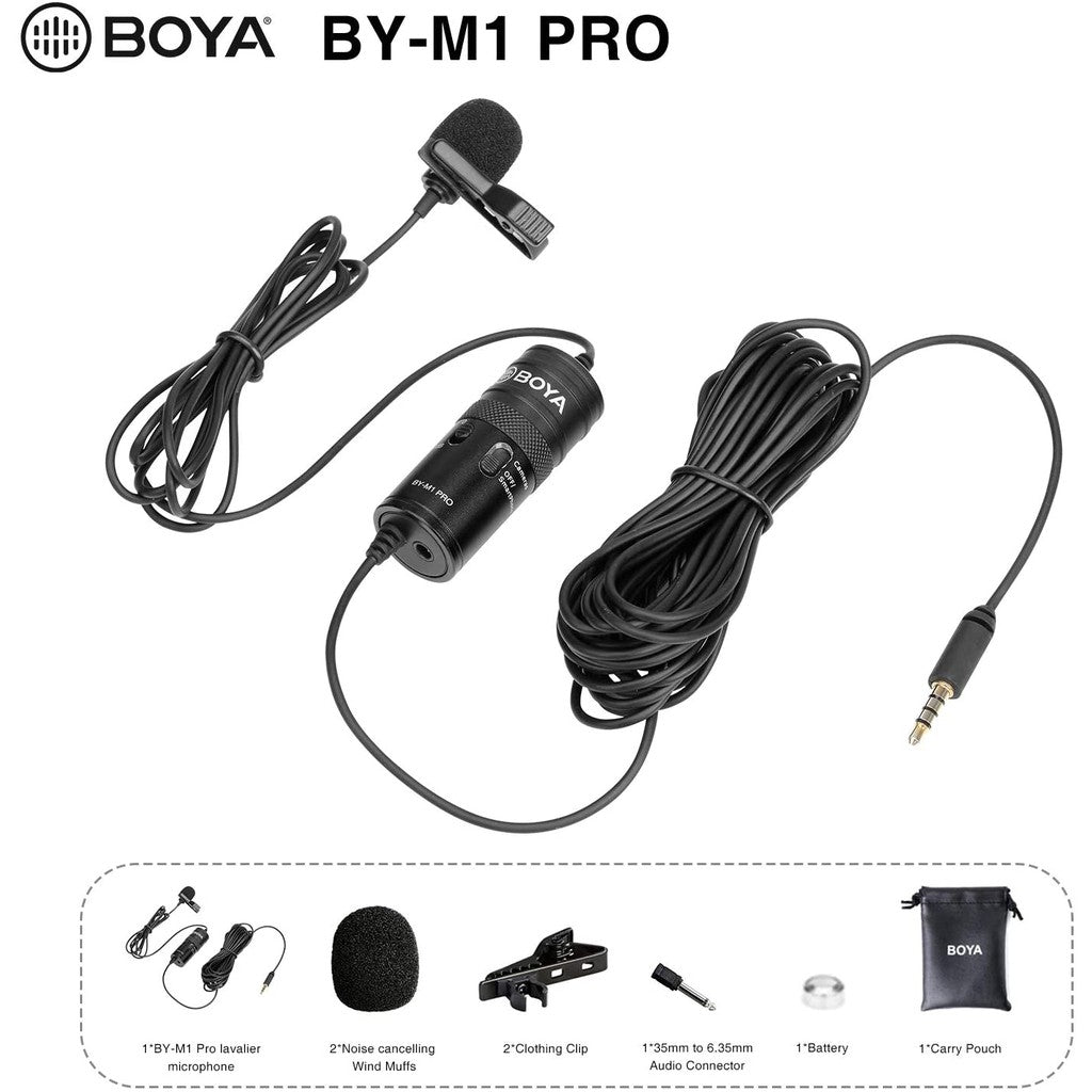 BOYA BY-M1 Pro M1 Pro Omnidirectional Lavalier Microphone Clip-on Lapel Mic for Smartphones and DSLR