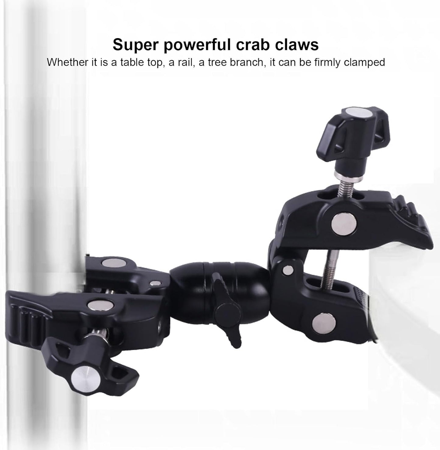 RO96 Double Camera Clamp Aluminum Alloy Camera Mount 360° Ball Head Double Mount Clamp Bracket Double Ball Head Adapter Double Support Dual Ball Camera Mount Clamp for Action Camera Umbrella Monitor LED Light Stand Tripod Biking Super Camera Clamp VMI