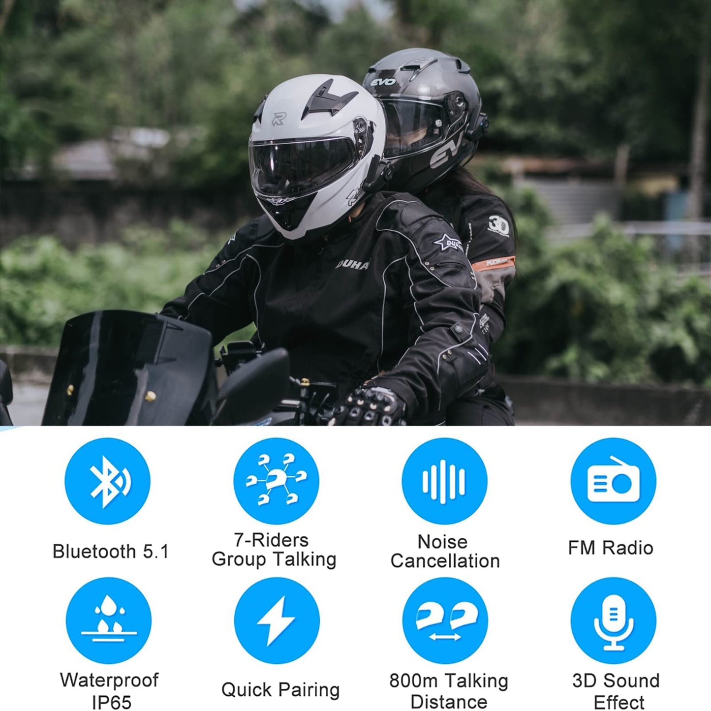 EJEAS Q7 Motorcycle Intercom Helmet Bluetooth Headset, Motorcycle Intercom Bluetooth 5.1 Speed Depot Headset Helmet Motorcycle Communicator Function,7 Riders Switch Intercom Waterproof Interphone Headsets Quick Helmet Intercom couple -VMI IDRECT