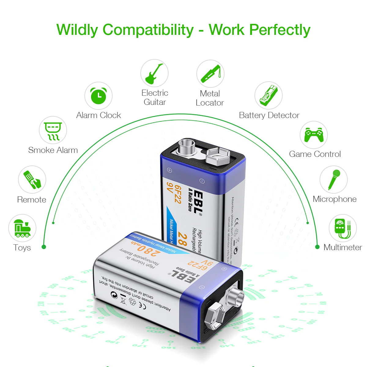 EBL LN-8171 9V 6F23 RECHARGEABLE Battery NIMH Fast charging Battery 280mAh for Camera Flashlight