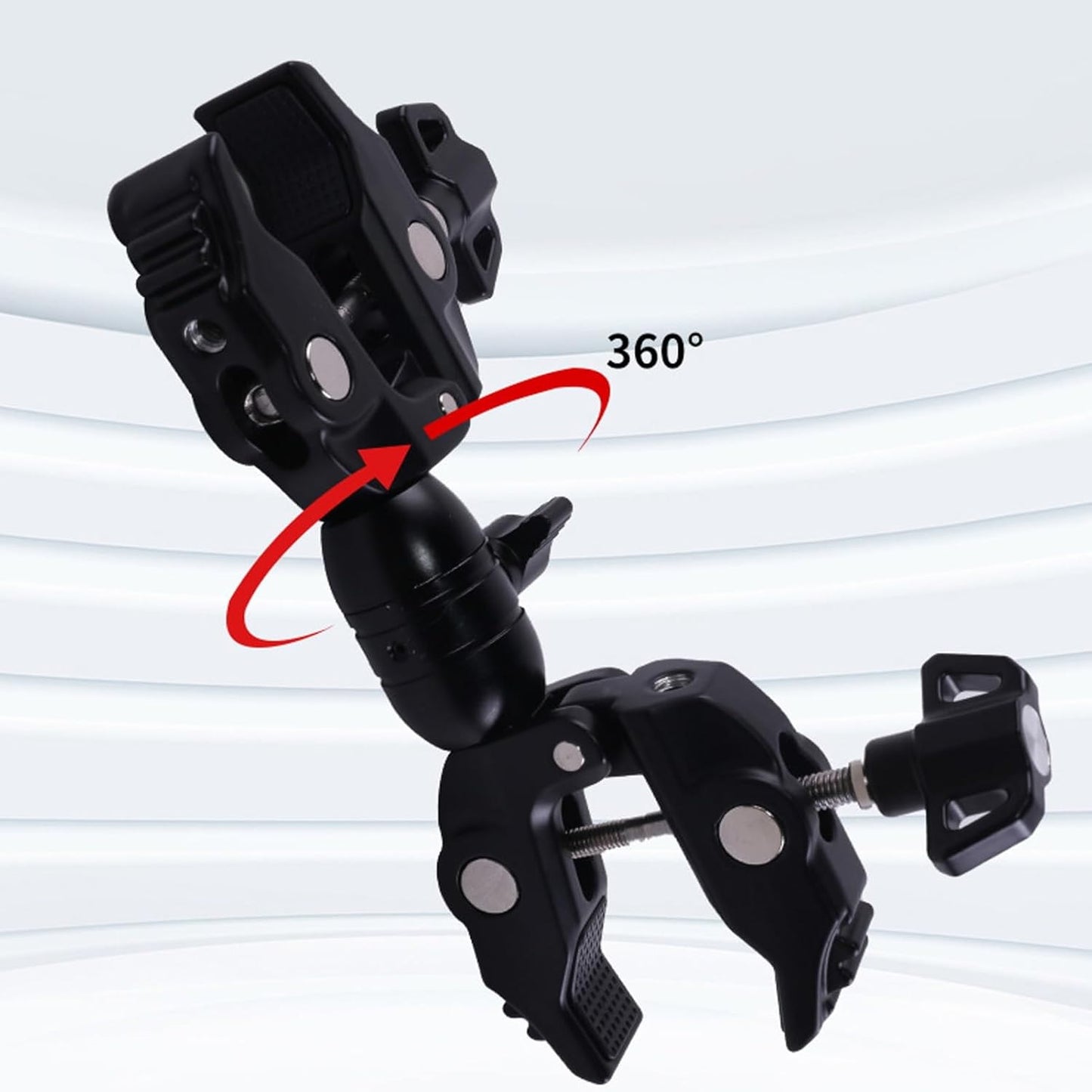 RO96 Double Camera Clamp Aluminum Alloy Camera Mount 360° Ball Head Double Mount Clamp Bracket Double Ball Head Adapter Double Support Dual Ball Camera Mount Clamp for Action Camera Umbrella Monitor LED Light Stand Tripod Biking Super Camera Clamp VMI