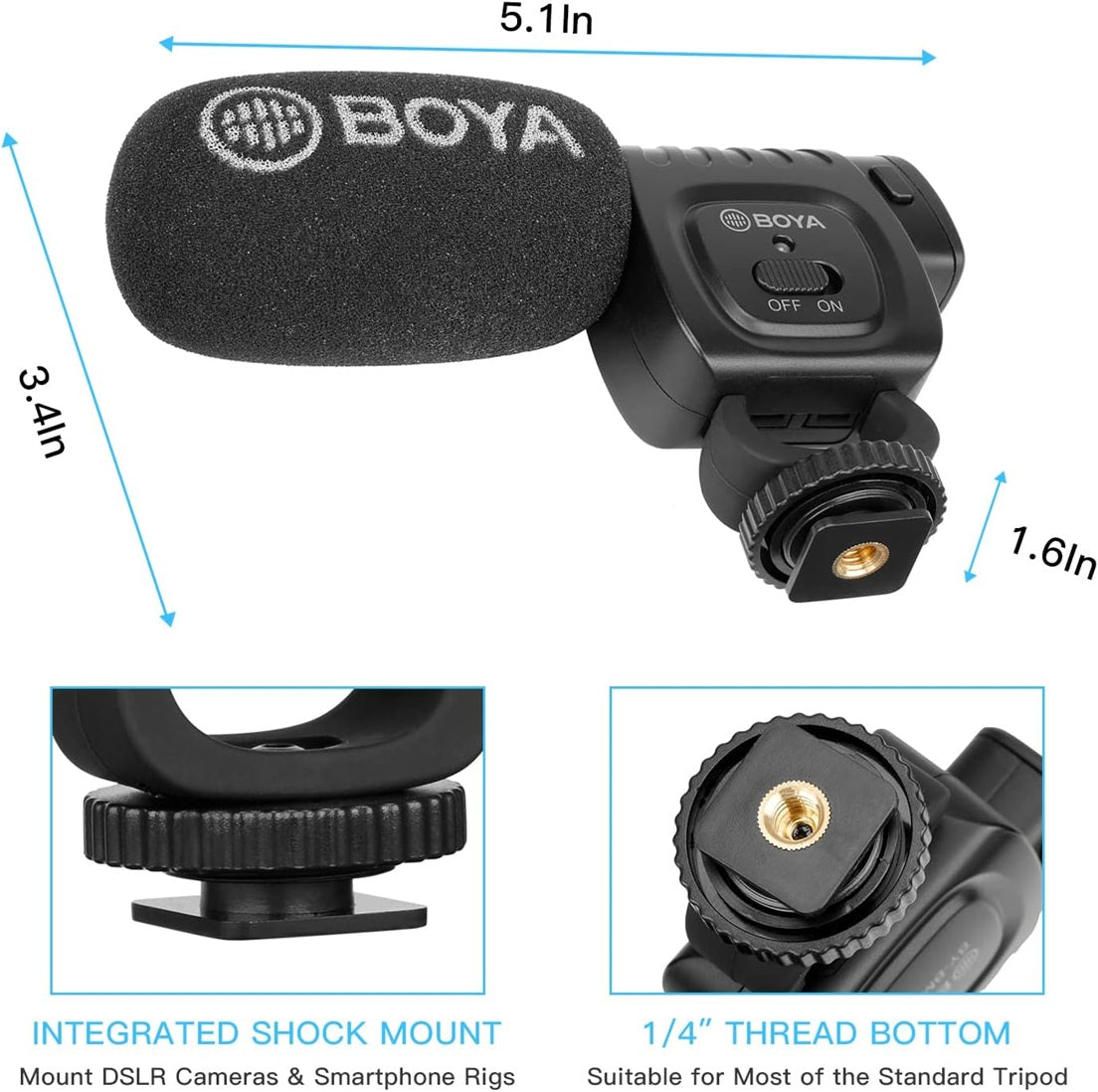 Boya BM3011 Compact Directional Condenser Shotgun Microphone for Smartphones Cameras Camcorders Audio Recorders Laptops Desktops VMI DIRECT