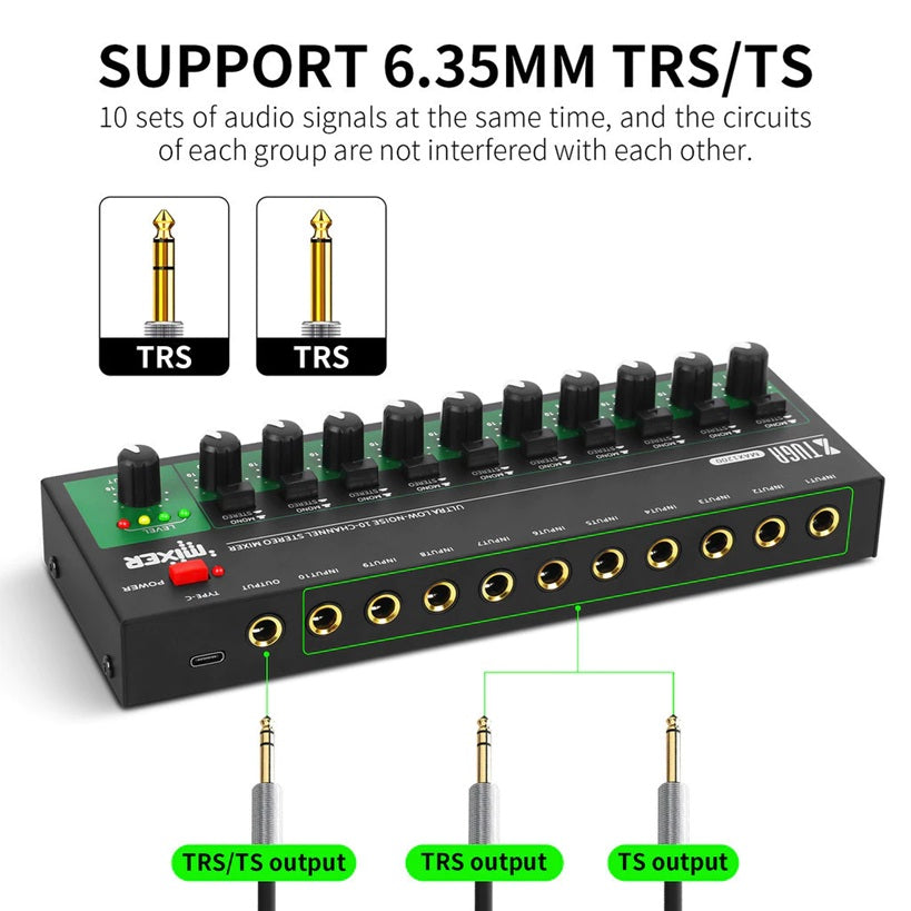 XTUGA MAX1200 10 Channel Mini Sound Mixer Audio Stereo Mixer Portable Ultra Low-Noise Line Mixer VMI