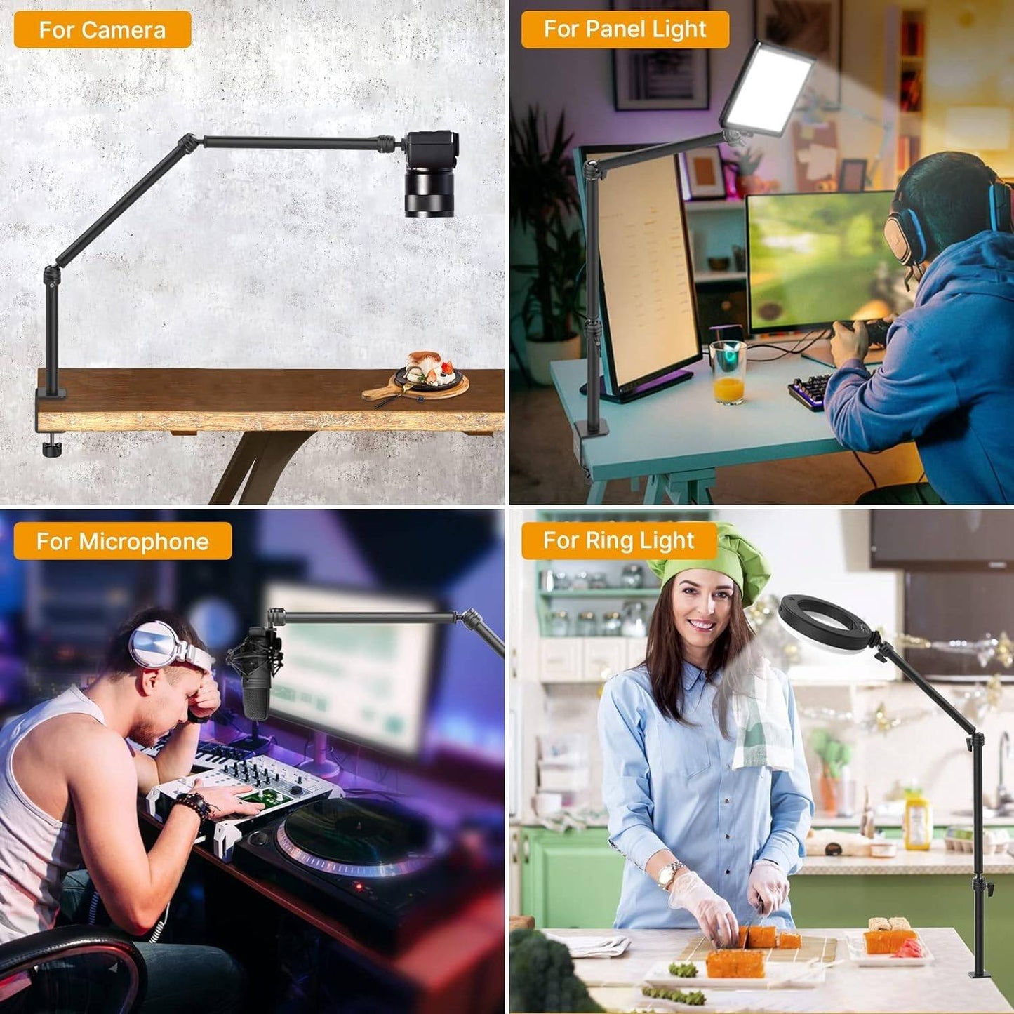 LS08 Professional Desktop Live Streaming Stand 3-Section Flexible Extendable Arm Aluminum Alloy