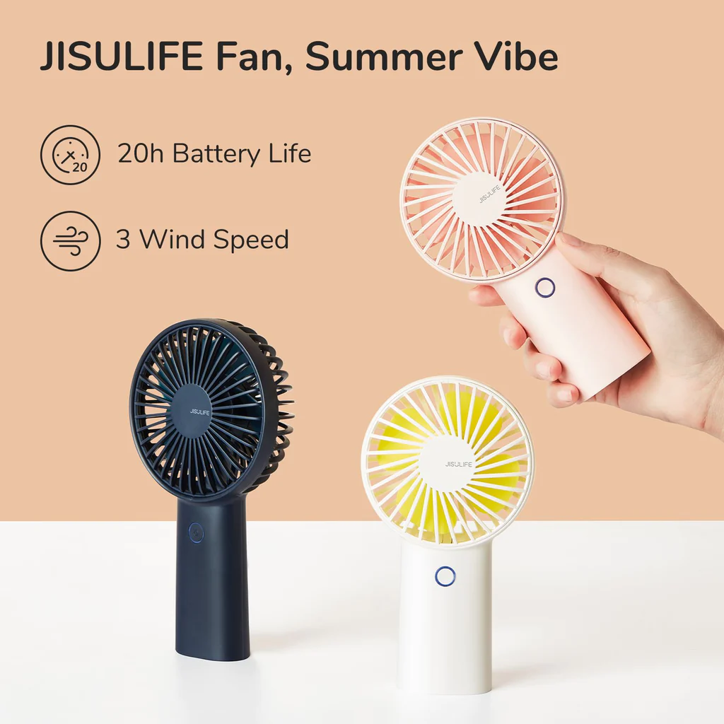 JISULIFE F2B Portable Handheld Fan 4000mAh Rechargeable USB Mobile Mini Hand-Held Desktop Desk Table Pocket Quiet Desk Fan Pocket Fan