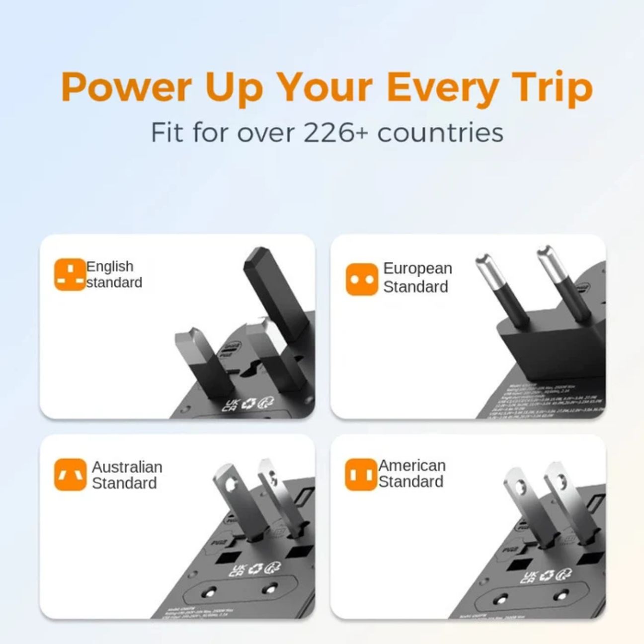 TESSAN TS-656EFW 85W Universal International Travel Adapter with Built-in USB-C Cable