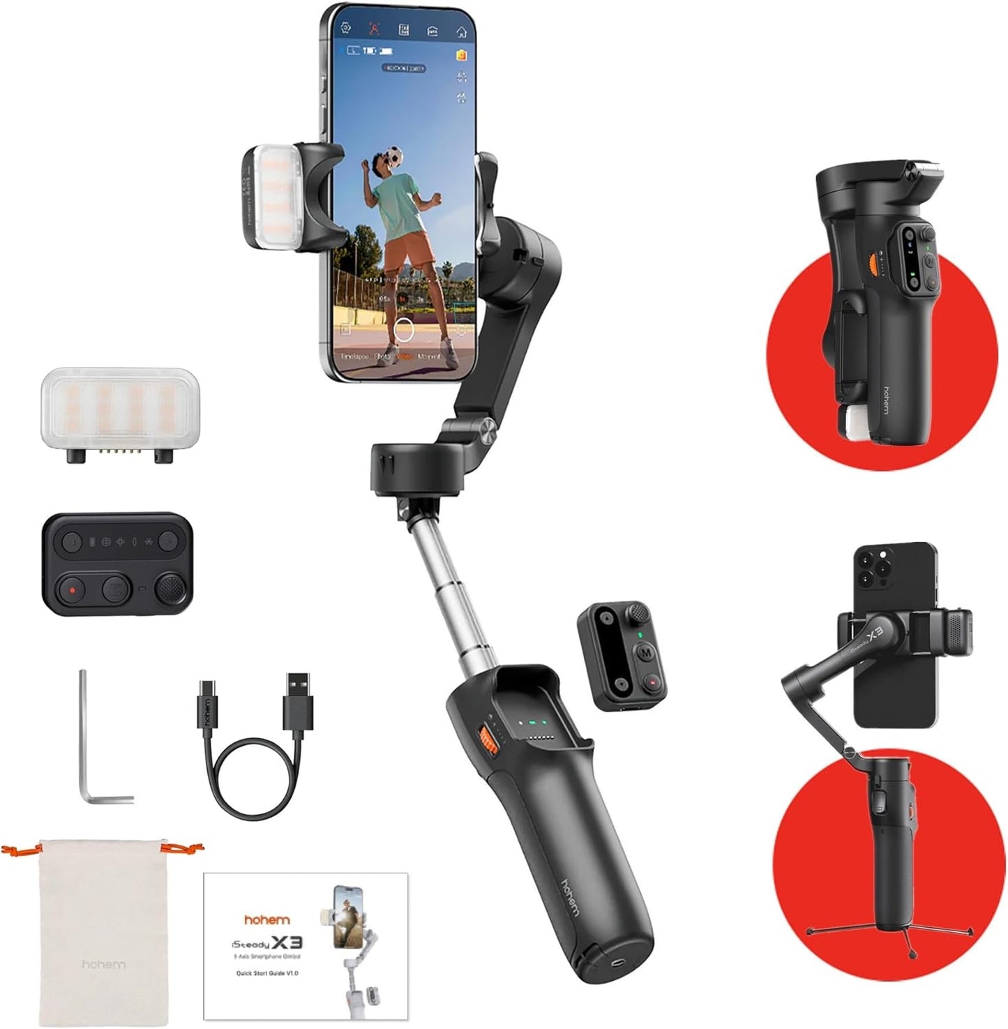 hohem iSteady X3 3 Axis Smartphone Gimbal Stabilizer for Android IOS Vlog Blogging Content Making