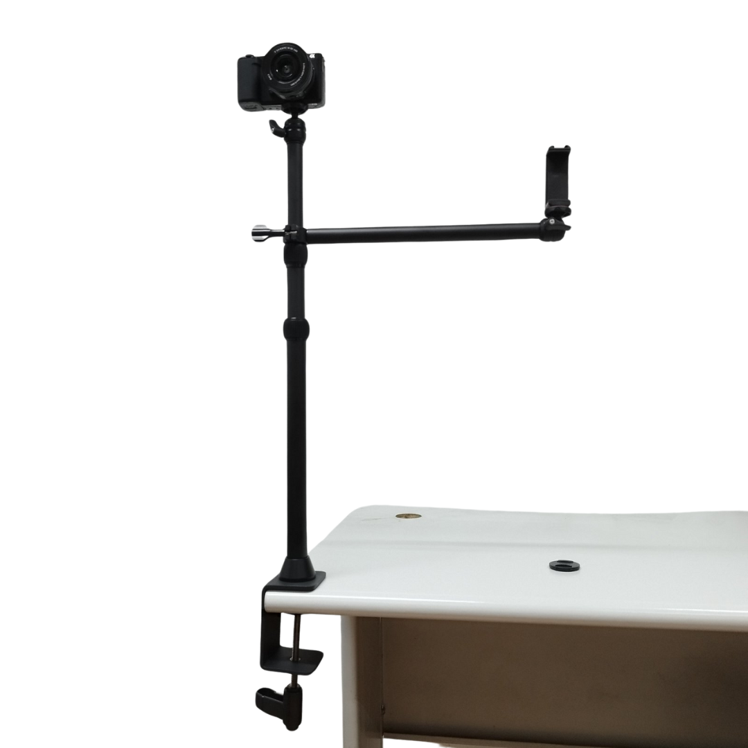 LS11 Removable Flexible Desk Stand with 3 Level Extensions up to 96cm for Vlogging Camera Mount Desk Stand With Auxiliary Holding Arm Tripods Monopod Accessories Tripod Flexible Adjustable for Vlogging Streaming Live Podcast VMI Direct