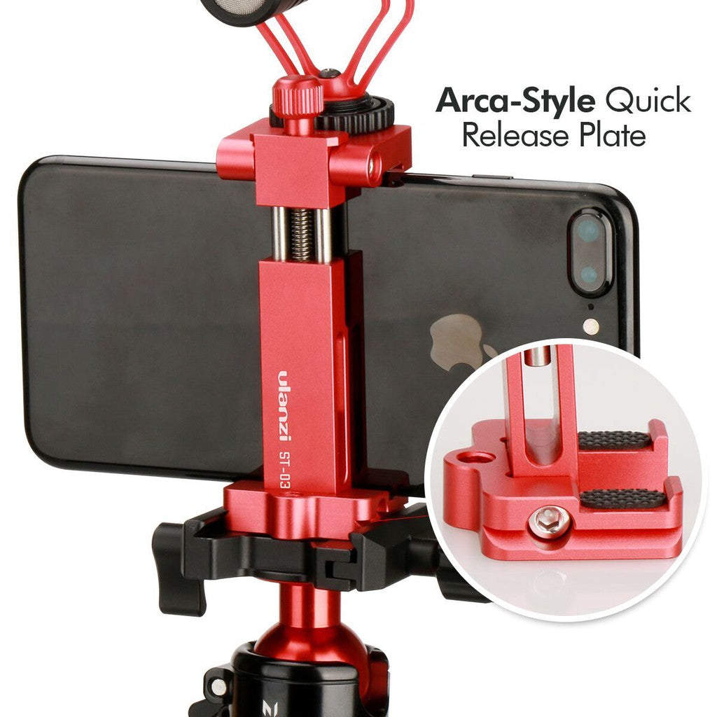 Ulanzi ST-03 Folding Metal Phone Tripod Mount Clamp Holder with Cold Shoe Mount for Microphone Light