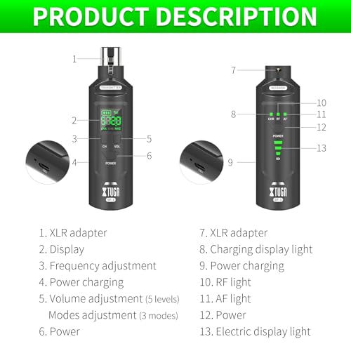 XTUGA SF1 UHF Microphone Wireless XLR Transmitter and Receiver Wireless Guitar Transmitter Receiver