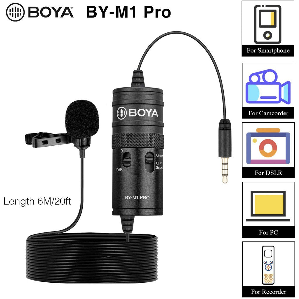 BOYA BY-M1 Pro M1 Pro Omnidirectional Lavalier Microphone Clip-on Lapel Mic for Smartphones and DSLR