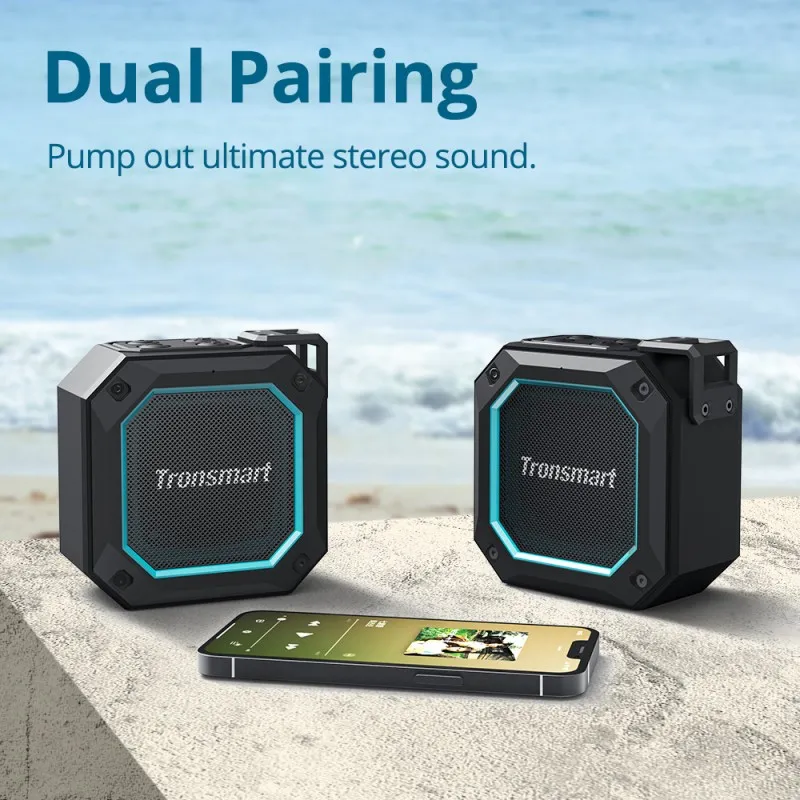 Tronsmart Groove 2 Portable Bluetooth Speaker 5.3 Wireless Stereo Speaker, IPX7 Waterproof, Superior Bass, LED Light, Mini Speaker for Motorcycle Bathroom Indoor and Outdoor Event- VMI Direct