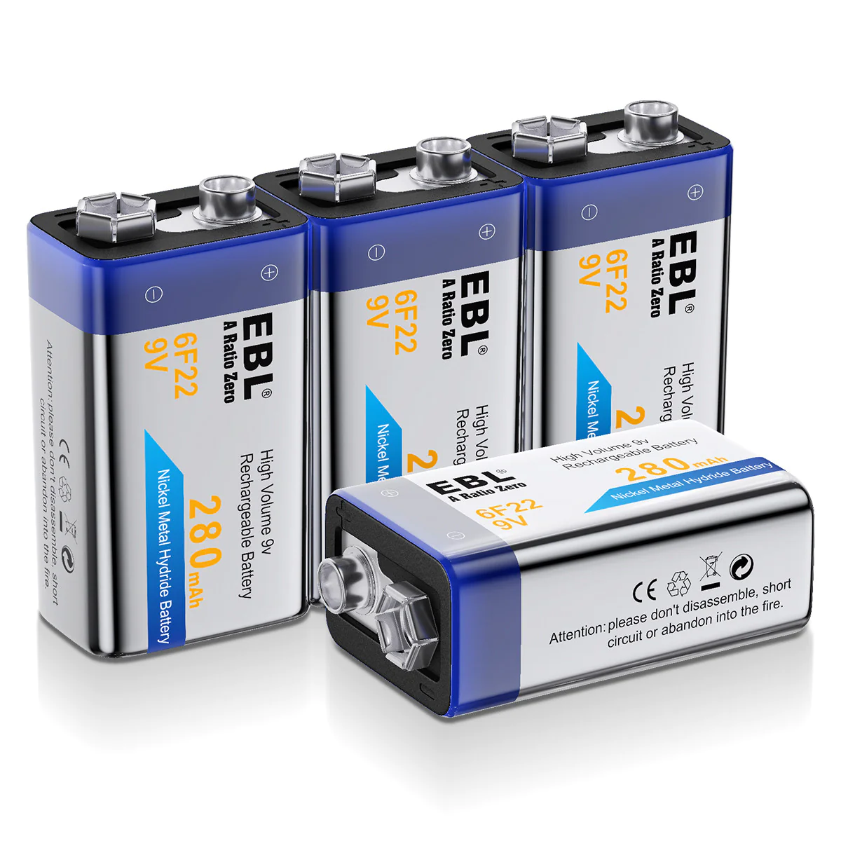 EBL LN-8171 9V 6F23 RECHARGEABLE Battery NIMH Fast charging Battery 280mAh for Camera Flashlight