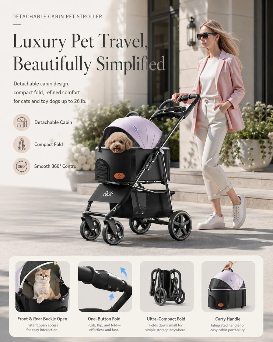 Bello SP02FD Detachable Portable Pet Stroller Dog Cat Cart Foldable Carrier Cage Trolley VMI Direct