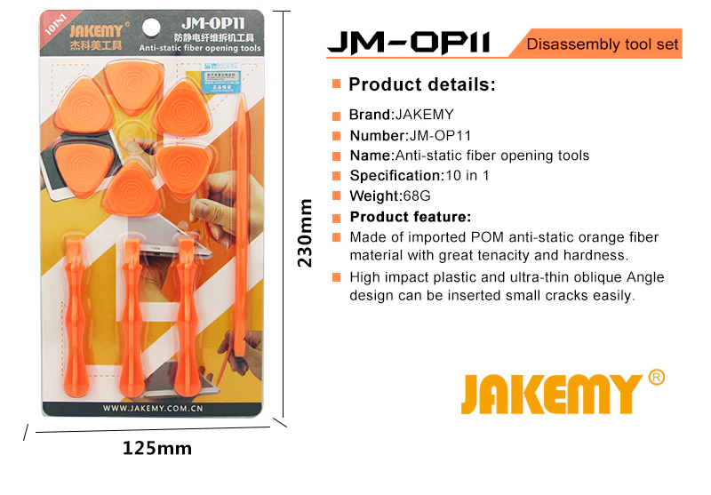 JAKEMY JM-OP11 10 in 1 Professional Anti-static Fiber Opening Spudger Disassembly DIY Smartphones Multifunctional Repair Set Tools Remove Tool Kit for Mobile Phone Tablet  iPad Laptop - VMI Direct