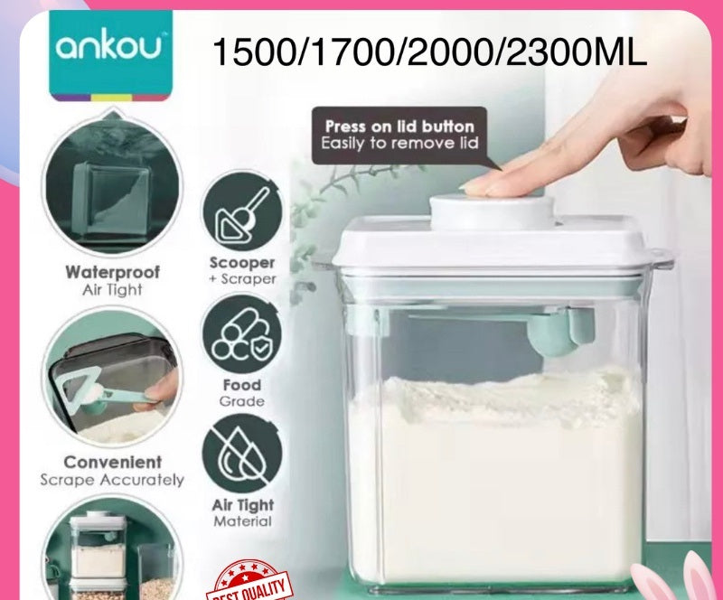 Ankou Airtight 1 Touch Button Clear Container With Scoop Spoon And Holder