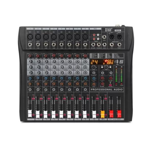 XTUGA RX80 8-Channel Professional Audio Mixer 16 Channel Professional Digital Audio Music Mixer With Digital Effect Processor Bluetooth Connection Karaoke DJ audio Mixer