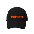 Black baseball cap with orange hochem logo, perfect for everyday wear and camera accessories enthusiasts