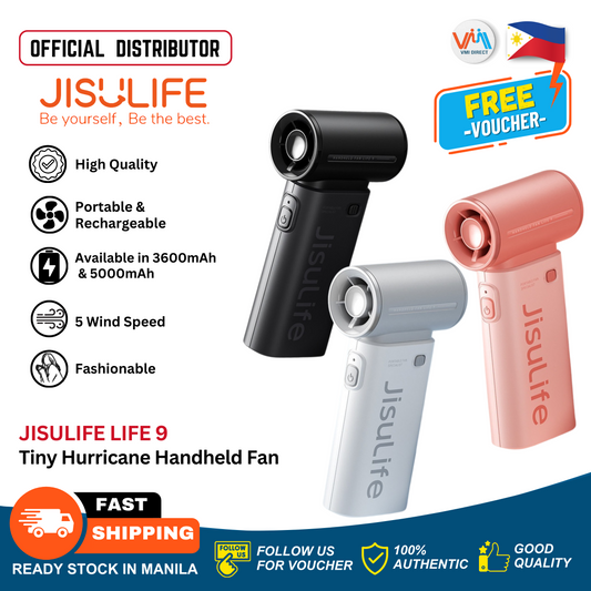 JISULIFE Life 9 Portable Fan USB -C Rechargeable 3600mah and 5000mAh 5 Wind Speed Mini Hurricane Pocket Quiet Table Handheld Aesthetic Design Small Desk Personal Fan For Indoor Outdoor Travel Camping Room Work School Commute - VMI Direct