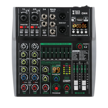 XTUGA OM4 4 Channel Audio Mixer Sound Mixing Console w/ USB Interface Bluetooth MP3 Playback 99 DSP
