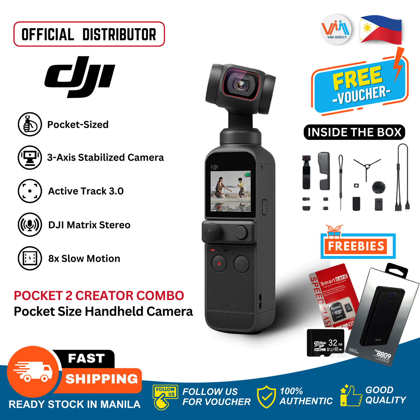 DJI Pocket 2 Creator Combo Handheld AI Gimbal 3 Axis Camera for Vlogging Action cam for streaming